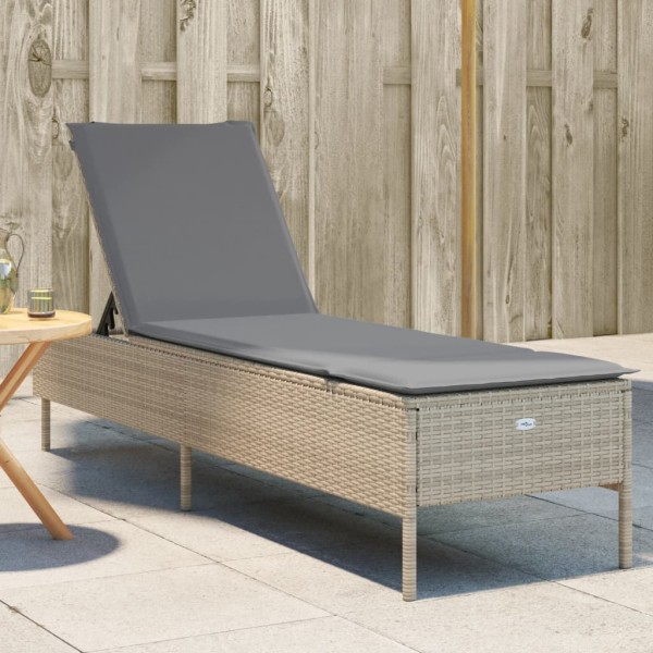 Sun lounger with cushions, beige, polyrattan