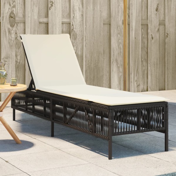 Sun lounger with cushions, brown, polyrattan