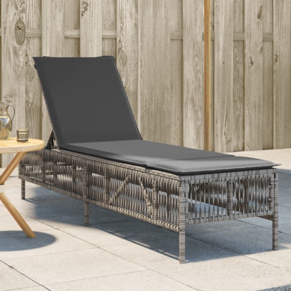 Sun lounger with mattress, gray color, polyrattan