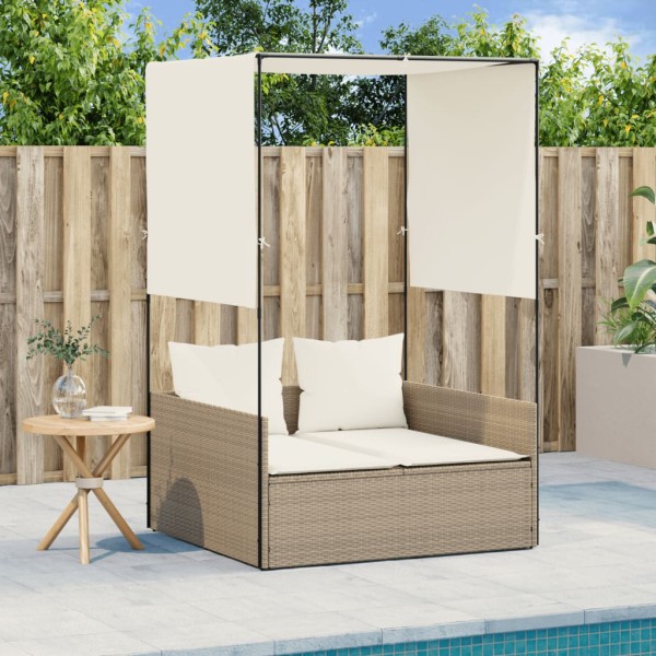 Double sunbed with canopy and curtains, sand