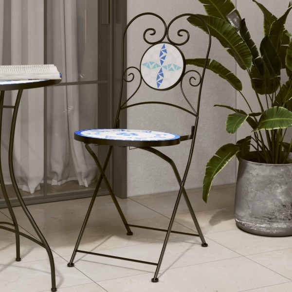 Folding bistro chairs, 2 pcs., blue and white, ceramics