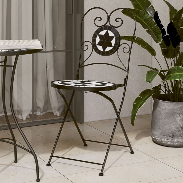 Folding bistro chairs, 2 pcs., black and white, ceramics