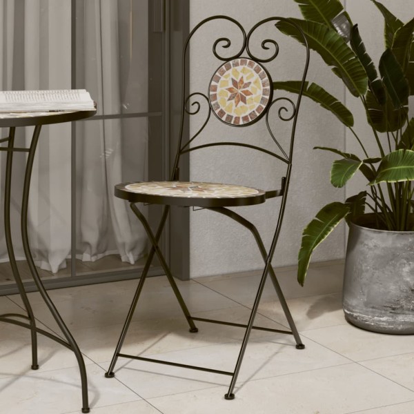 Folding bistro chairs, 2 pcs., terracotta and white, ceramics