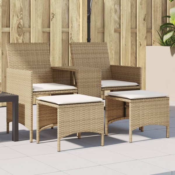 Double garden sofa with table/stools, sand, polyrattan