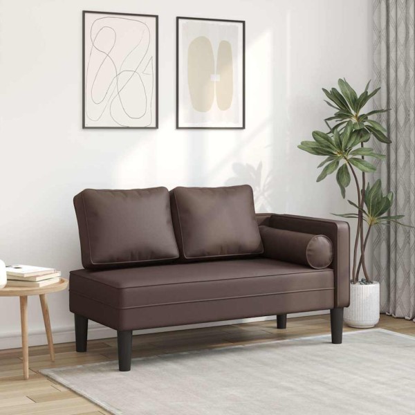 Lounge sofa with pillows, brown, artificial leather