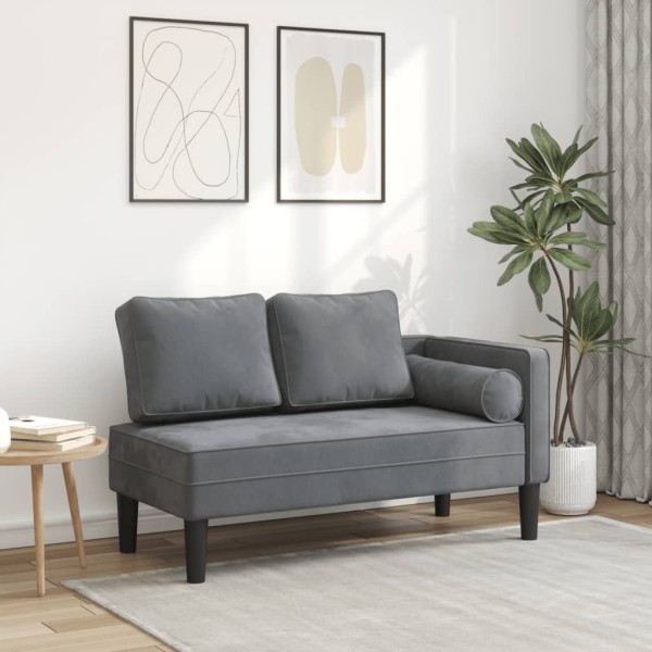 Lounger with cushions, dark grey, velvet