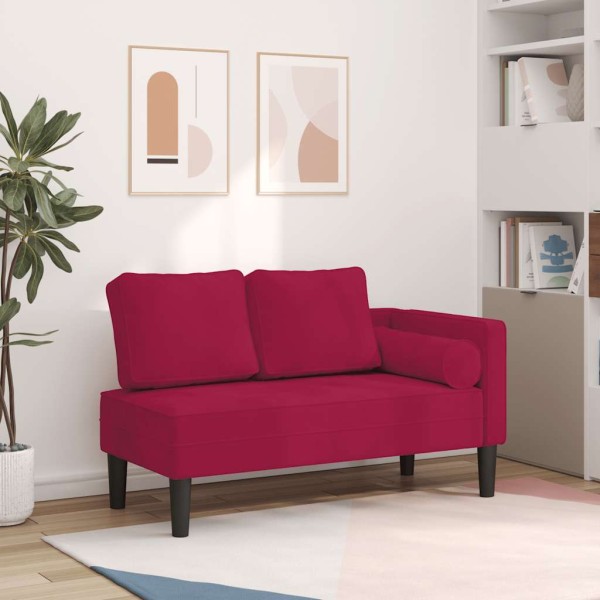 Lounge sofa with cushions, red wine color, velvet