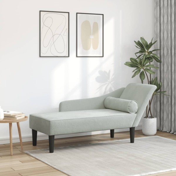 Lounger with cushions, light grey, velvet