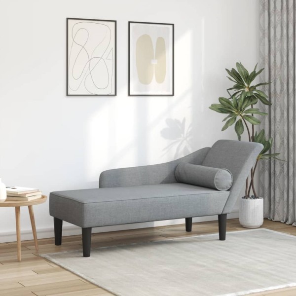 Lounger with cushions, light grey, fabric