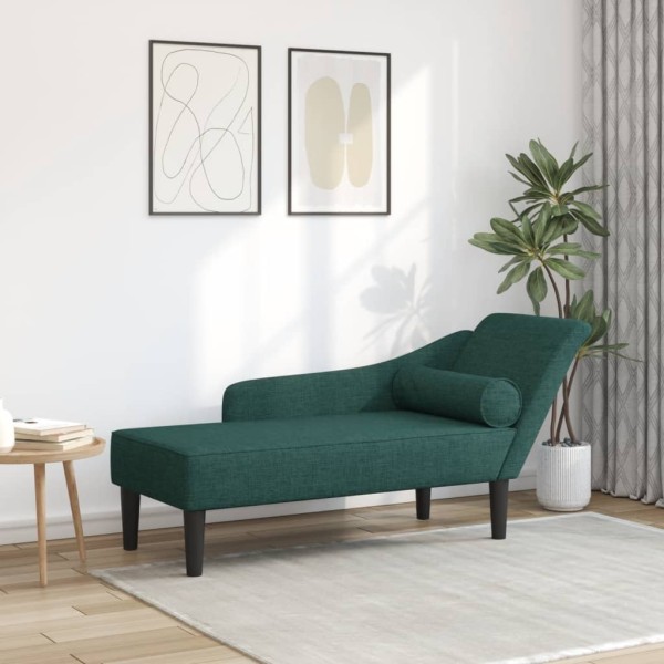 Lounger with cushions, dark green, fabric