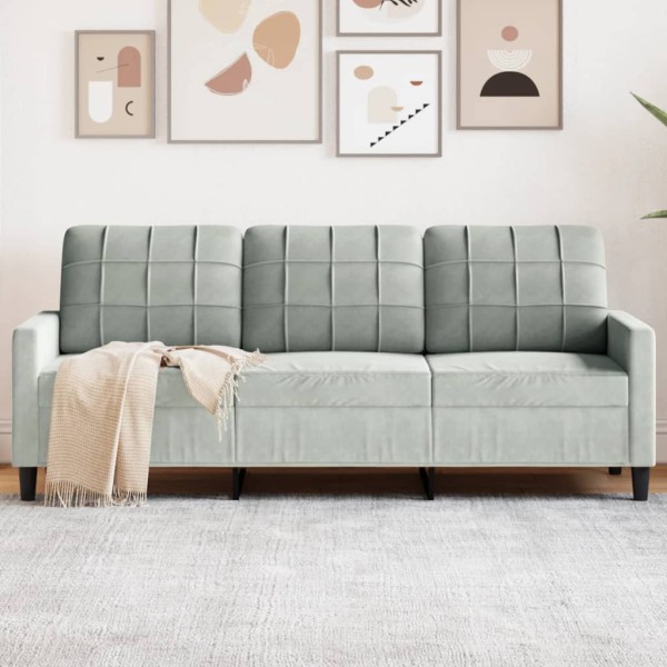 Three-seater sofa, light gray, 180cm, velvet