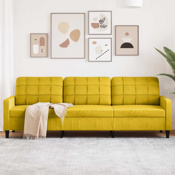 Trivietė sofa, geltonos spalvos, 210cm, aksomas