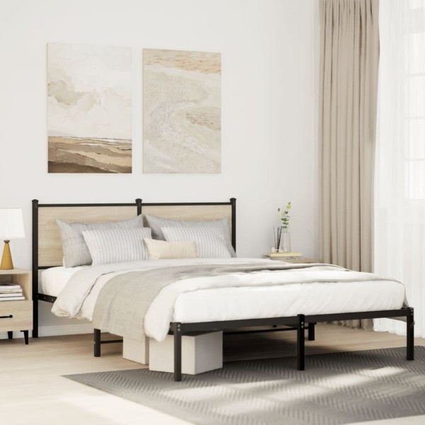 Bed frame without mattress, sonoma oak, 150x200cm, metal