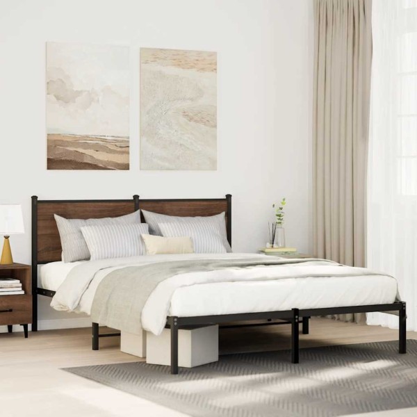 Bed frame without mattress, brown, 137x190cm, metal