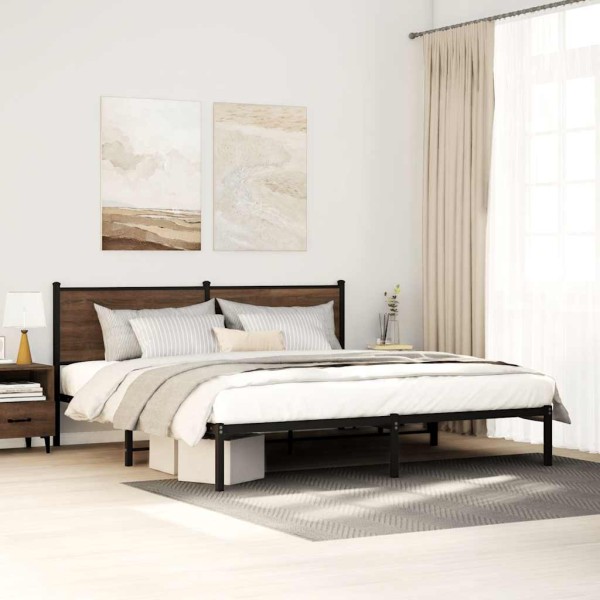 Bed frame without mattress, brown oak, 193x203cm, metal