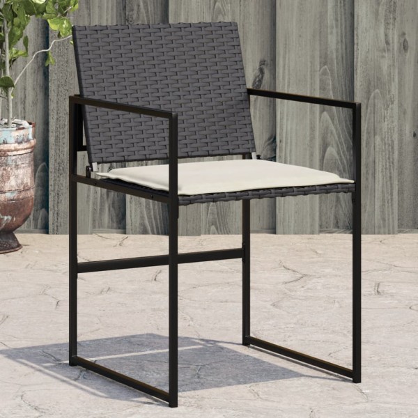 Garden chairs with cushions, 4 pcs., black, polyrattan