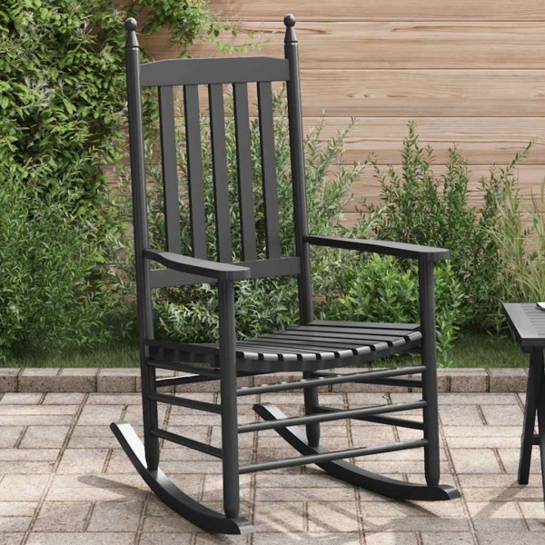 Rocking chair with curved seat, black, solid poplar