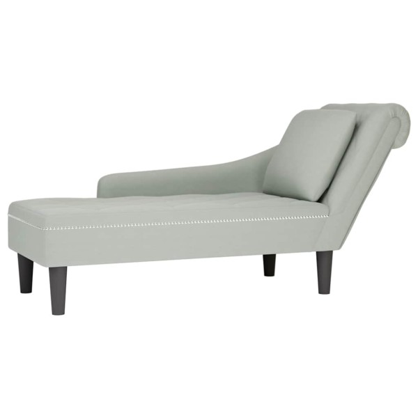 Lounger with pillow/armrest on the right, grey, velvet