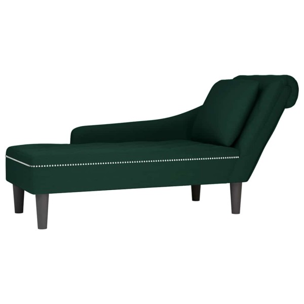 Lounger with pillow/armrest on the right, green, velvet