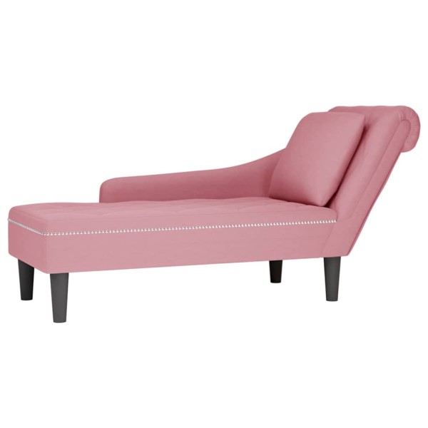 Lounger with pillow/armrest on the right, pink, velvet