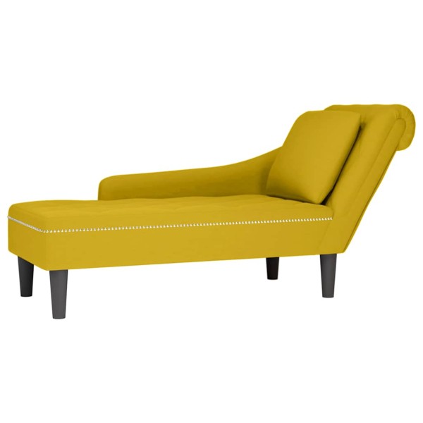 Lounger with pillow/armrest on the right, yellow, velvet