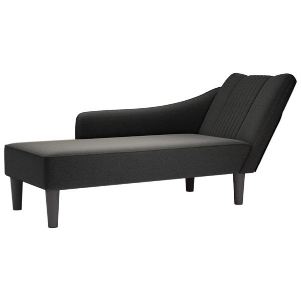 Lounger with armrest on the right, black, fabric