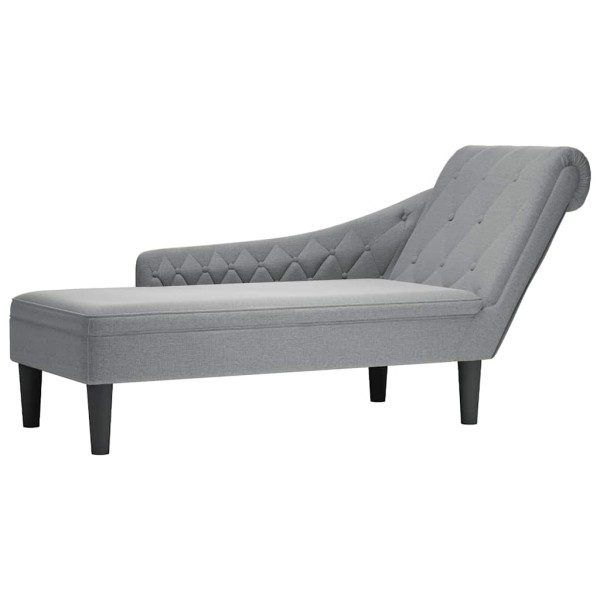 Lounger with pillow and armrest on the right, grey, fabric