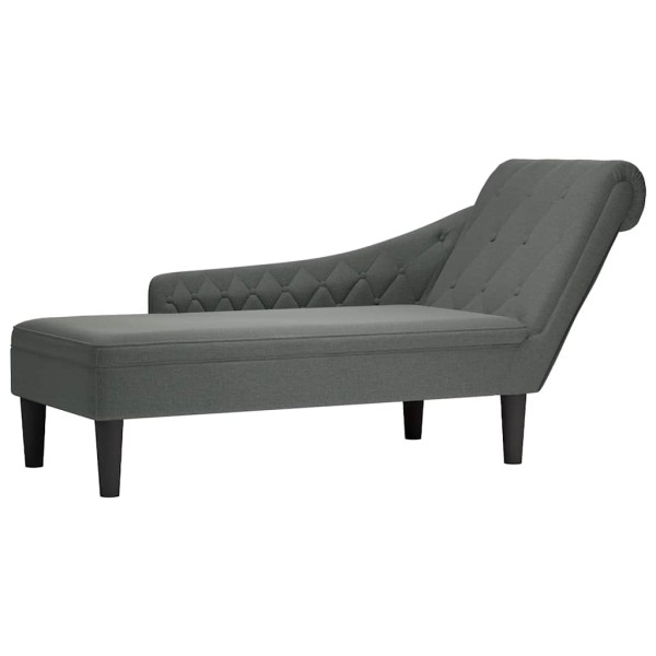 Lounger with pillow and armrest on the right, grey, fabric