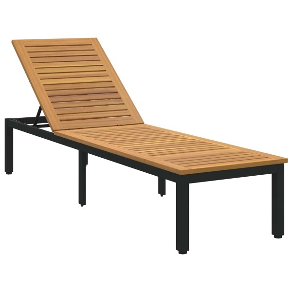 Sun lounger Black 200 x 55 x 35 cm Solid acacia wood