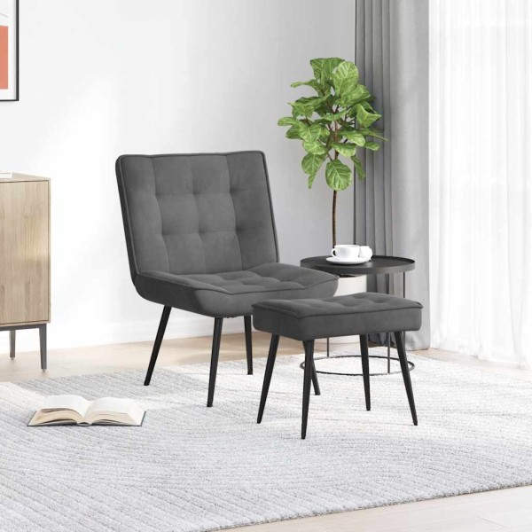 Lounge chair with stool, dark gray, velvet