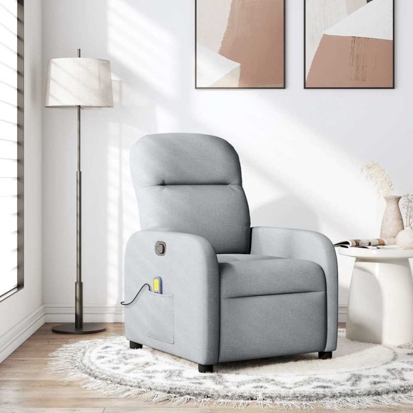 Reclining massage chair, light gray color, fabric