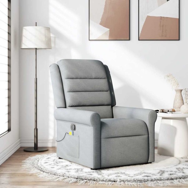 Reclining massage chair, light gray color, fabric