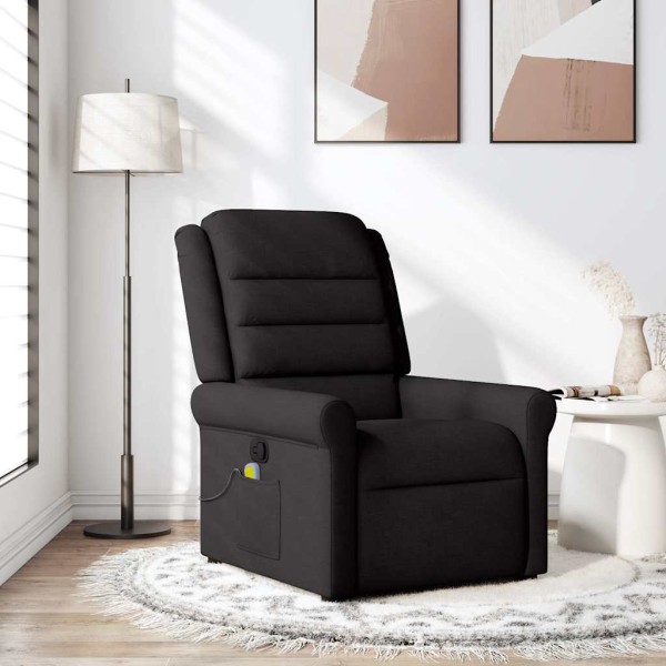 Reclining massage chair, black, fabric