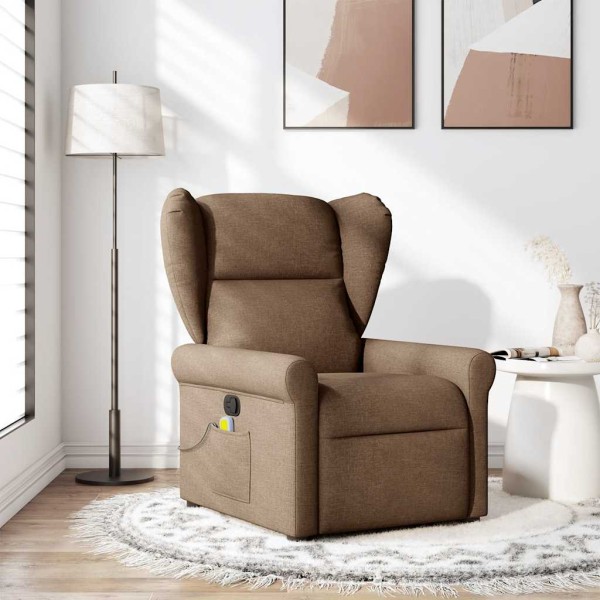 Reclining massage chair, brown, fabric