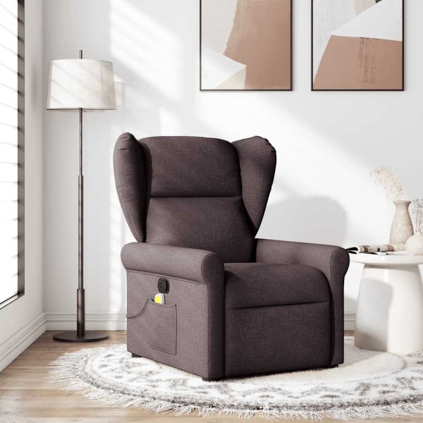 Reclining massage chair, dark brown, fabric