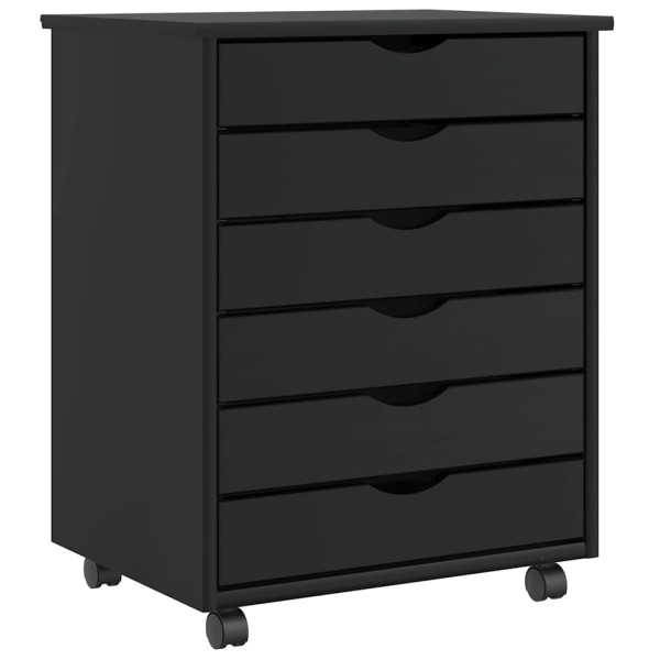 Rolling cabinet with drawers "MOSS" Black solid pine