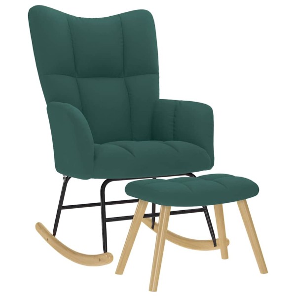 Rocking chair with footrest, dark green color, fabric