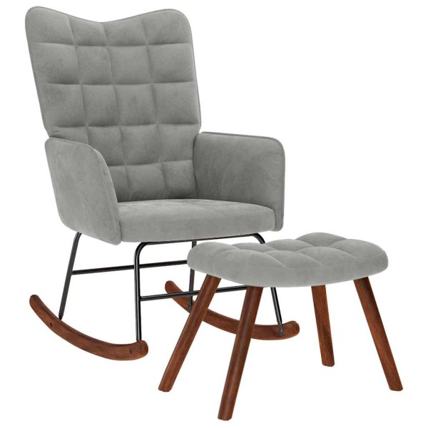 Rocking chair with stool, light gray, velvet