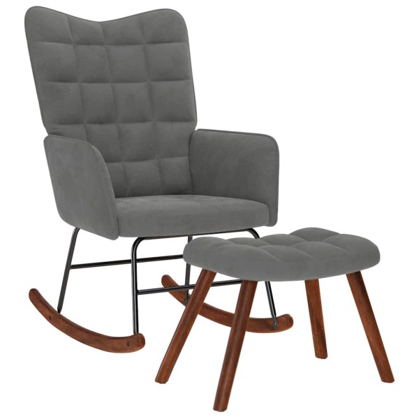 Rocking chair with stool, dark gray, velvet