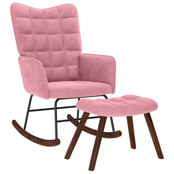 rocking chair with stool Pink Velvet