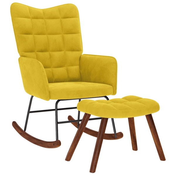 Rocking chair with stool, yellow velvet