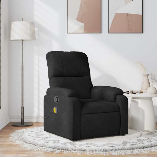 Reclining massage chair, black, microfiber fabric