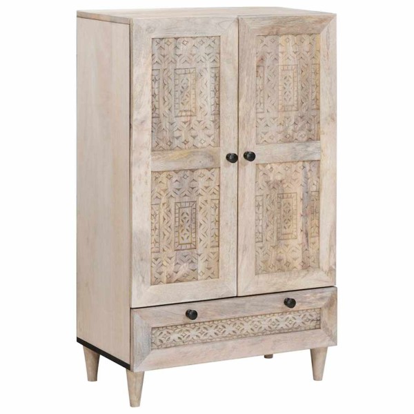 High cabinet White 60 x 33 x 100 cm solid mango wood