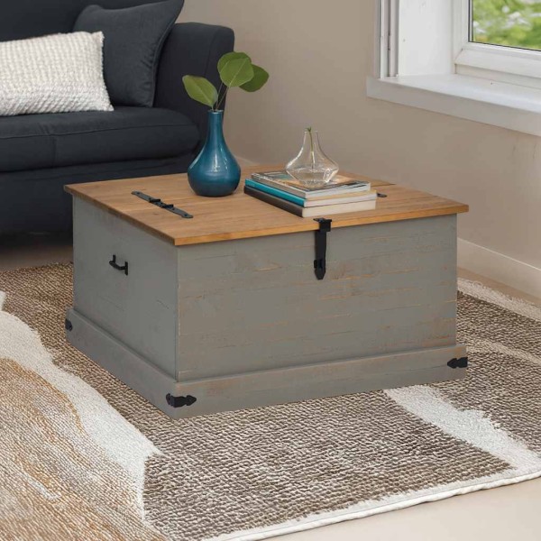 storage chest HALDEN gray 91x91x47 cm solid pine
