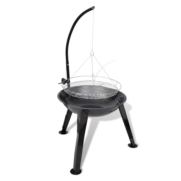 Charcoal grill with stand and hanging grill