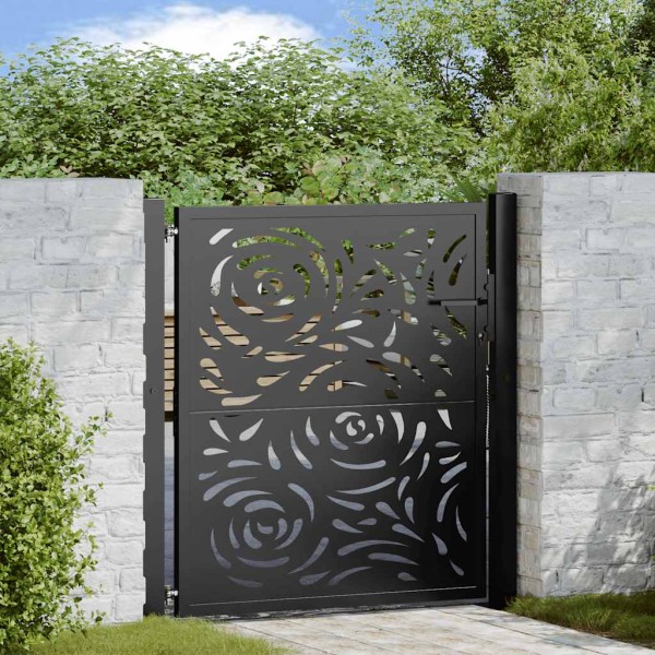 Garden gate, black, 100x100 cm, steel, flame pattern