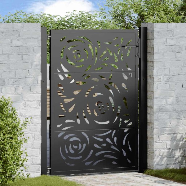 Garden gate, black, 100x125 cm, steel, flame pattern