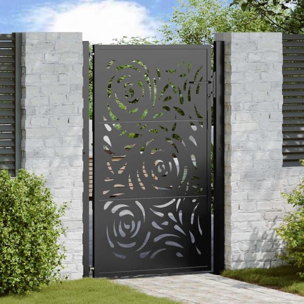 Garden gate, black, 100x150 cm, steel, flame pattern