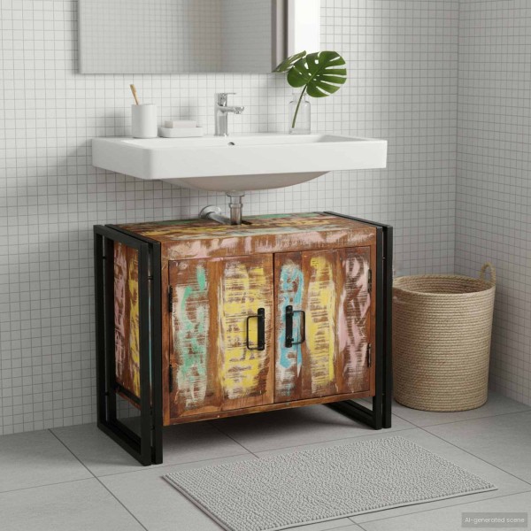 Vanity Cabinet Multicolored Solid Reclaimed Wood