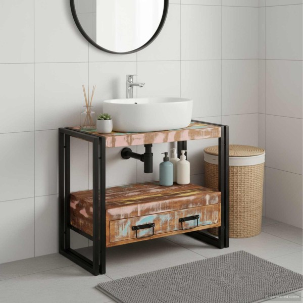Mirror Cabinet Multicolor Solid Reclaimed Wood